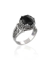 Greek Key Pattern Filigree Art Black Onyx Gemstone Women Silver Cocktail Ring