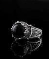 Greek Key Pattern Filigree Art Black Onyx Gemstone Women Silver Cocktail Ring