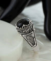 Greek Key Pattern Filigree Art Black Onyx Gemstone Women Silver Cocktail Ring