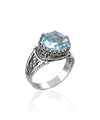 Greek Key Pattern Filigree Art Blue Topaz Gemstone Women Silver Cocktail Ring