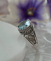 Greek Key Pattern Filigree Art Blue Topaz Gemstone Women Silver Cocktail Ring