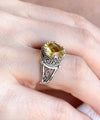 Greek Key Pattern Filigree Art Citrine Gemstone Women Silver Cocktail Ring