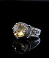 Greek Key Pattern Filigree Art Citrine Gemstone Women Silver Cocktail Ring