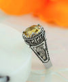 Greek Key Pattern Filigree Art Citrine Gemstone Women Silver Cocktail Ring