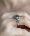 Greek Key Pattern Filigree Art Gray Moonstone Gemstone Women Silver Cocktail Ring