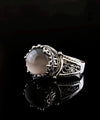 Greek Key Pattern Filigree Art Gray Moonstone Gemstone Women Silver Cocktail Ring