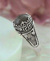 Greek Key Pattern Filigree Art Gray Moonstone Gemstone Women Silver Cocktail Ring