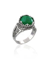 Greek Key Pattern Filigree Art Green Agate Gemstone Women Silver Cocktail Ring