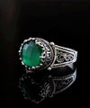 Greek Key Pattern Filigree Art Green Agate Gemstone Women Silver Cocktail Ring