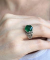 Greek Key Pattern Filigree Art Green Agate Gemstone Women Silver Cocktail Ring