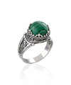Greek Key Pattern Filigree Art Malachite Gemstone Women Silver Cocktail Ring