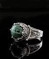 Greek Key Pattern Filigree Art Malachite Gemstone Women Silver Cocktail Ring