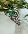 Greek Key Pattern Filigree Art Malachite Gemstone Women Silver Cocktail Ring