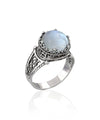 Greek Key Pattern Filigree Art Moonstone Gemstone Women Silver Cocktail Ring