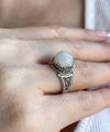 Greek Key Pattern Filigree Art Moonstone Gemstone Women Silver Cocktail Ring