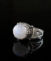 Greek Key Pattern Filigree Art Moonstone Gemstone Women Silver Cocktail Ring