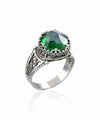 Greek Key Pattern Filigree Art Peridot Gemstone Women Silver Cocktail Ring