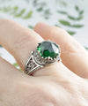 Greek Key Pattern Filigree Art Peridot Gemstone Women Silver Cocktail Ring