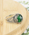 Greek Key Pattern Filigree Art Peridot Gemstone Women Silver Cocktail Ring