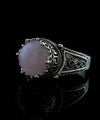 Greek Key Pattern Filigree Art Rose Quartz Gemstone Women Silver Cocktail Ring