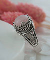 Greek Key Pattern Filigree Art Rose Quartz Gemstone Women Silver Cocktail Ring
