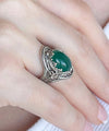 Green Agate Gemstone Filigree Art Woman Silver Statement Ring