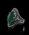 Green Agate Gemstone Filigree Art Woman Silver Statement Ring