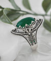 Green Agate Gemstone Filigree Art Woman Silver Statement Ring