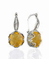 Intricate Filigree Flower Motif Citrine Gemstone Sterling Silver Woman Drop Earrings