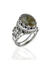 Labradorite Gemstone Filigree Art Double Butterfly Detailed Women Silver Statement Ring