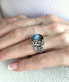 Labradorite Gemstone Filigree Art Double Butterfly Detailed Women Silver Statement Ring