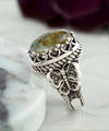 Labradorite Gemstone Filigree Art Double Butterfly Detailed Women Silver Statement Ring