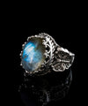 Labradorite Gemstone Filigree Art Double Butterfly Detailed Women Silver Statement Ring