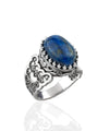 Lapis Lazuli Gemstone Double Heart Detailed Filigree Art 925 Sterling Silver Women Statement Ring