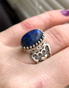 Lapis Lazuli Gemstone Double Heart Detailed Filigree Art 925 Sterling Silver Women Statement Ring