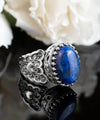 Lapis Lazuli Gemstone Double Heart Detailed Filigree Art 925 Sterling Silver Women Statement Ring