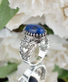 Lapis Lazuli Gemstone Double Heart Detailed Filigree Art 925 Sterling Silver Women Statement Ring