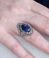 Lapis Lazuli Gemstone Filigree Art Woman Silver Statement Ring