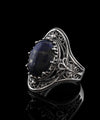 Lapis Lazuli Gemstone Filigree Art Woman Silver Statement Ring
