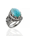 Larimar Gemstone Filigree Art Double Butterfly Detailed Women Silver Statement Ring