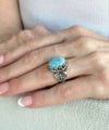 Larimar Gemstone Filigree Art Double Butterfly Detailed Women Silver Statement Ring