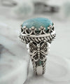 Larimar Gemstone Filigree Art Double Butterfly Detailed Women Silver Statement Ring