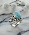 Larimar Gemstone Filigree Art Double Butterfly Detailed Women Silver Statement Ring