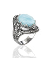 Larimar Gemstone Filigree Art Woman Silver Statement Ring