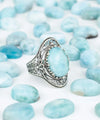 Larimar Gemstone Filigree Art Woman Silver Statement Ring