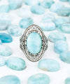 Larimar Gemstone Filigree Art Woman Silver Statement Ring