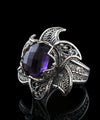 Lotus Flower Amethyst Gemstone Women Silver Statement Ring