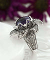 Lotus Flower Amethyst Gemstone Women Silver Statement Ring