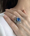 Lotus Flower Blue Quartz Gemstone Women Silver Statement Ring