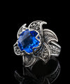 Lotus Flower Blue Quartz Gemstone Women Silver Statement Ring